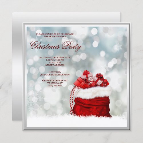 Silver Framed Santa Stocking Christmas Invitation