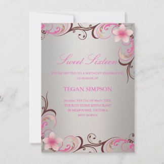 Silver Frangipani Sweet Sixteen Birthday Invite