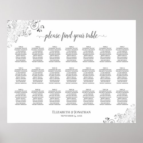 Silver Frills 21 Table Wedding Seating Chart White