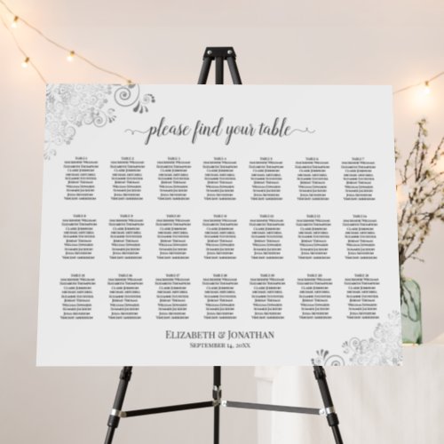 Silver Frills 21 Table White Wedding Seating Chart Foam Board