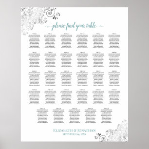 Silver Frills 29 Table Wedding Seating Chart Teal