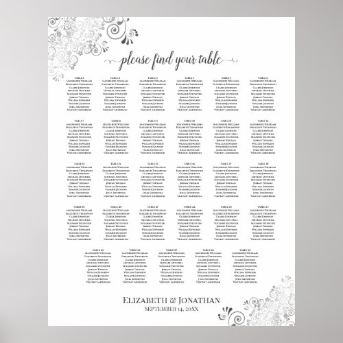 Silver Frills 29 Table Wedding Seating Chart White