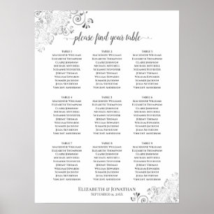 Silver Frills 9 Table Wedding Seating Chart White