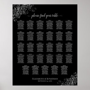 Silver Frills Black 29 Table Wedding Seating Chart