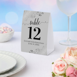 Silver Frills Black & Gray Wedding Table Number Paper Table Tent