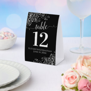 Silver Frills Black Wedding Table Number Paper Table Tent