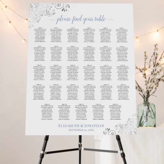 Silver Frills Blue & White 29 Table Seating Chart Foam Board (In Situ (Stand))