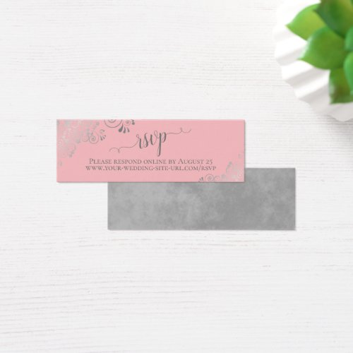 Silver Frills Blush Pink Wedding RSVP Online Card