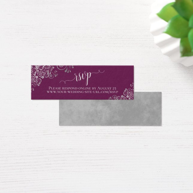 Silver Frills Cassis Purple Wedding RSVP Online (Desk)