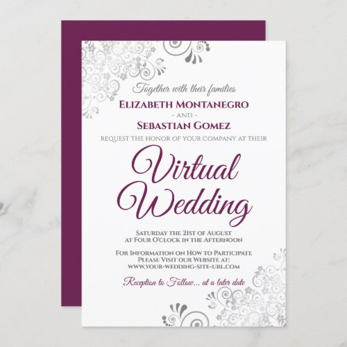 Silver Frills Cassis Purple White Virtual Wedding Invitation