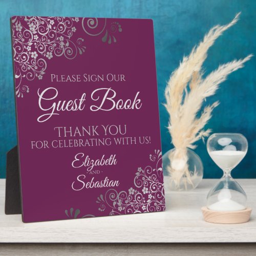 Silver Frills Cassis Sign Our Guest Book Wedding Plaque