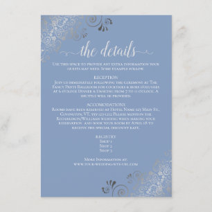 Silver Frills Chic Blue & Gray Wedding Details Enclosure Card