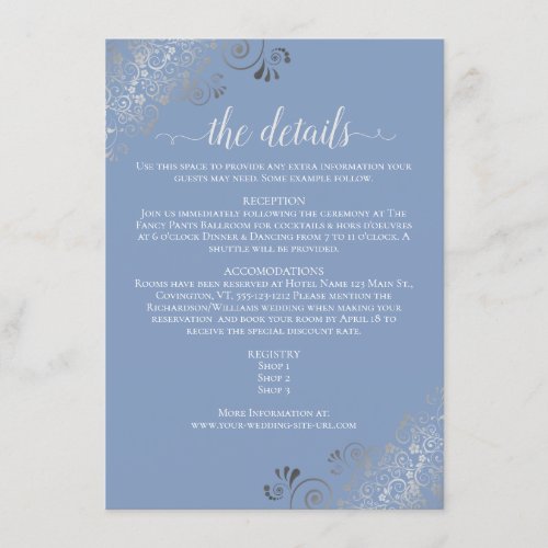 Silver Frills Chic Blue  Gray Wedding Details Enclosure Card