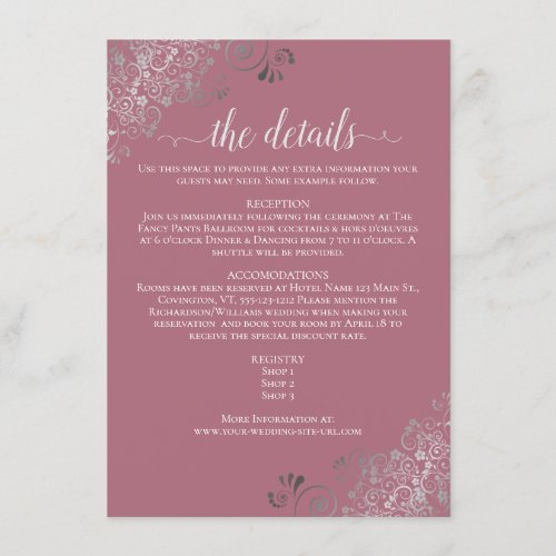 Silver Frills Chic Dusty Rose Wedding Details Enclosure Card