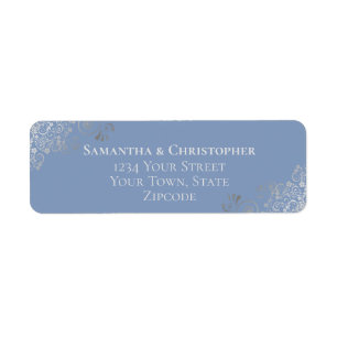 Silver Frills Dusty Blue Wedding Return Address Label