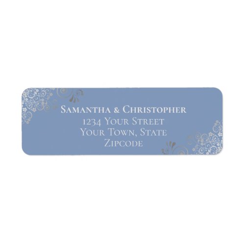 Silver Frills Dusty Blue Wedding Return Address Label