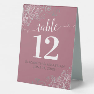 Silver Frills Dusty Rose Pink Wedding Table Number Table Tent