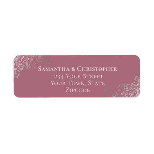 Silver Frills Dusty Rose Wedding Return Address Label