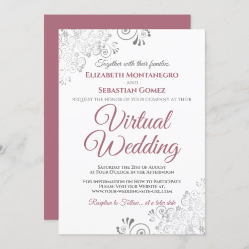Silver Frills Dusty Rose  White Virtual Wedding Invitation