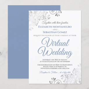 Silver Frills Elegant Blue & White Virtual Wedding Invitation