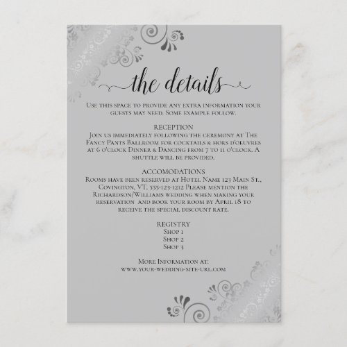 Silver Frills Elegant Gray Wedding Details Enclosure Card