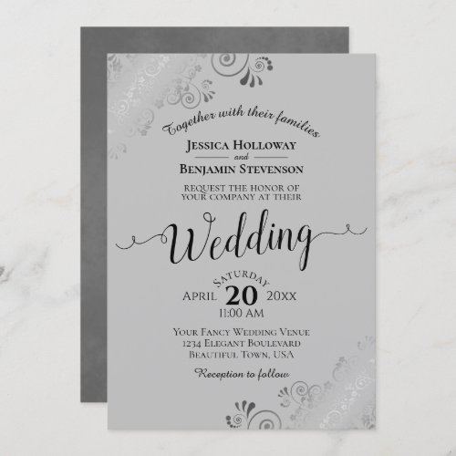 Silver Frills Elegant Gray Wedding Invitation