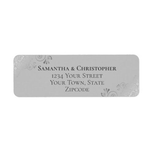 Silver Frills Elegant Gray Wedding Return Address Label