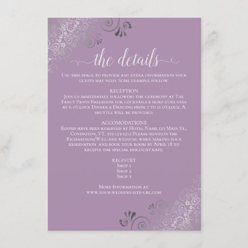 Silver Frills Elegant Lavender Wedding Details Enclosure Card