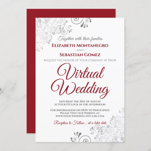 Silver Frills Elegant Red  White Virtual Wedding Invitation