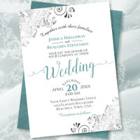 Silver Frills Elegant Teal & Gray on White Wedding
