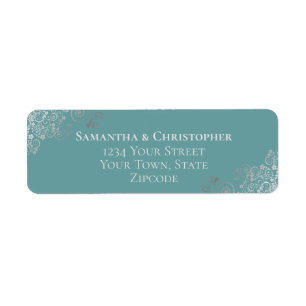 Silver Frills Elegant Teal Wedding Return Address Label