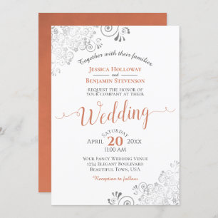 Silver Frills Elegant Terracotta on White Wedding Invitation