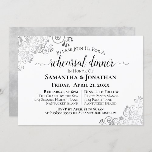 Silver Frills Elegant Wedding Rehearsal  Dinner Invitation