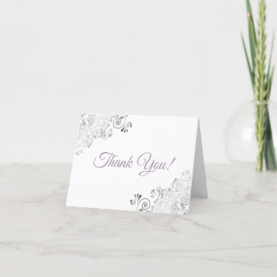 Silver Frills Elegant White Lavender Wedding Photo Letterpress Thank You Card