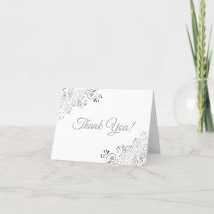 Silver Frills Elegant White & Sage Wedding Photo Thank You Card