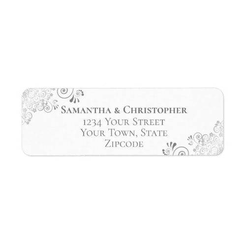 Silver Frills Gray on White Wedding Return Address Label