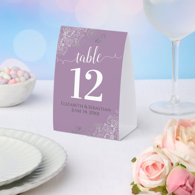 Silver Frills Lavender Purple Wedding Table Number Paper Table Tent (Insitu(Wedding))