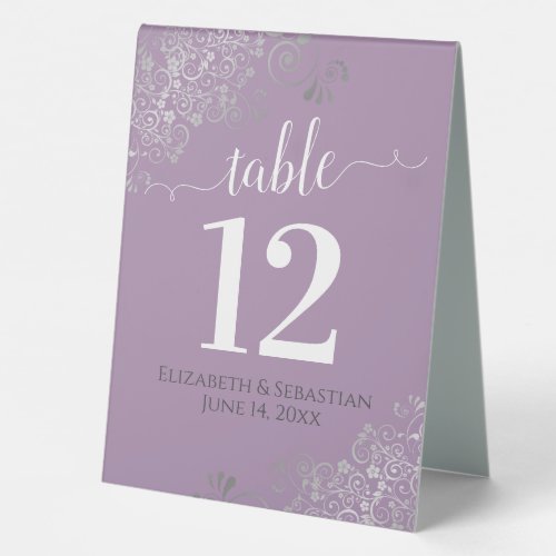 Silver Frills Lavender Purple Wedding Table Number Table Tent Sign