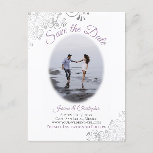 Silver Frills Lavender Wedding Save the Date Photo Announcement Postcard