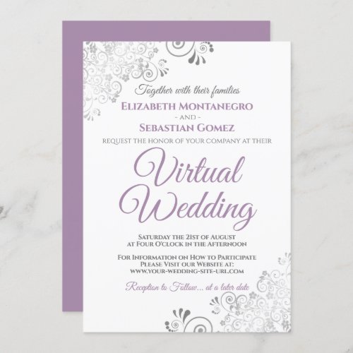Silver Frills Lavender  White Virtual Wedding Invitation