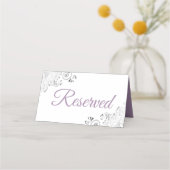 Silver Frills Lavender & White Wedding Reserved Place Card (Front)