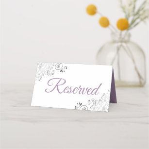 Silver Frills Lavender & White Wedding Reserved Place Card
