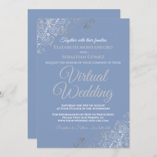 Silver Frills Light Blue and Gray Virtual Wedding Invitation