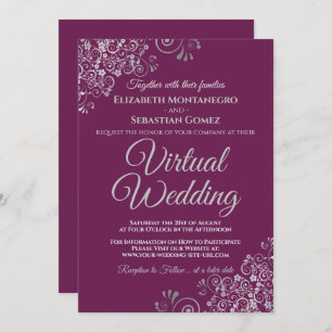 Silver Frills Magenta Plum Chic Virtual Wedding Invitation