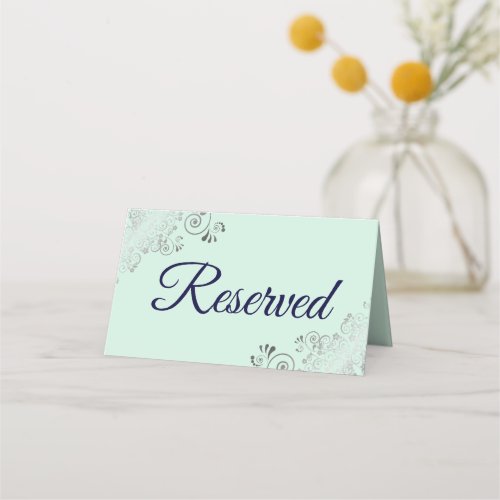 Silver Frills Mint  Navy Elegant Wedding Reserved Place Card