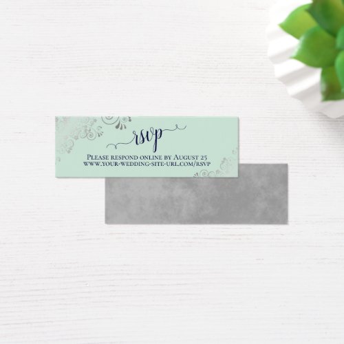 Silver Frills Mint  Navy Wedding RSVP Online Card