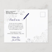 Silver Frills Mint & Navy Wedding Save the Date Announcement Postcard (Back)