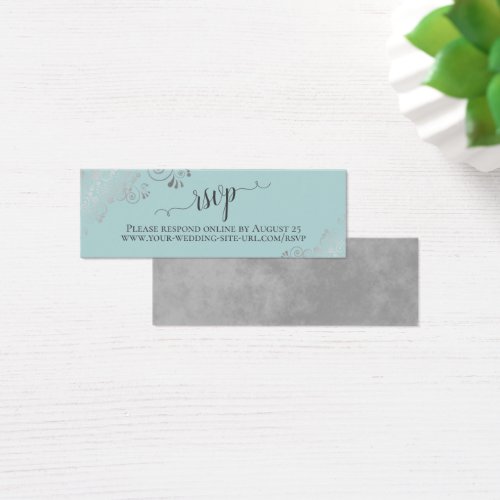 Silver Frills Mint Teal Wedding RSVP Online Card