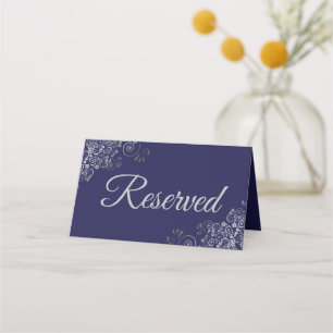 Silver Frills Navy Blue Elegant Wedding Reserved Place Card