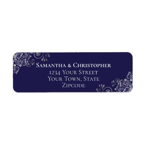 Silver Frills Navy Blue Wedding Return Address Label